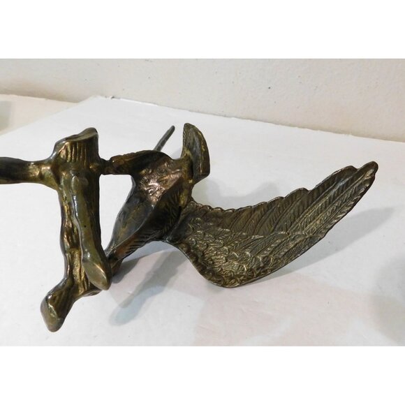 Brass Eagle on a Branch Sculpture Wings Spread 10.5" - Picture 8 of 8